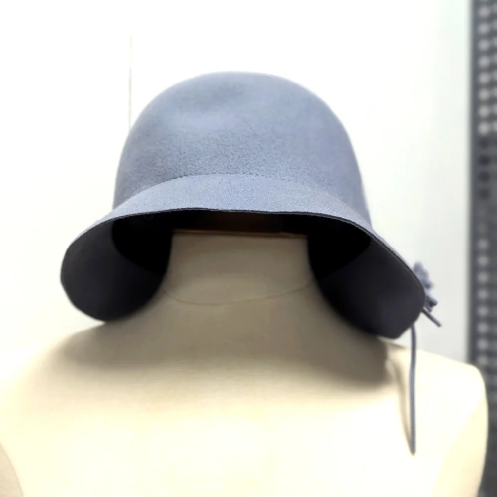 Wool Felt Cloche Hat in Periwinkle Blue Flower on Stem Detail Winter Retro